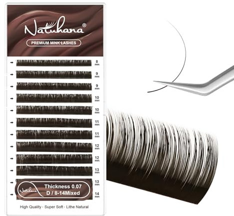 NATUHANA Couleur Extension Cils 0.07mm D Curl 8-14mm Mixte Colorés Individuel Volume Russe Naturel Faux Cils Professionnel Eyelash Extensions (Marron Foncé;0.07 D, 8-14 mm)