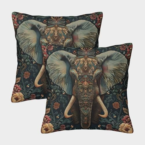 FPAKAKIIE Elefant 2er Set Kissen Bezug Kissenbezüge Dekokissen für Sofa, Couch, Schlafzimmer 50x50cm
