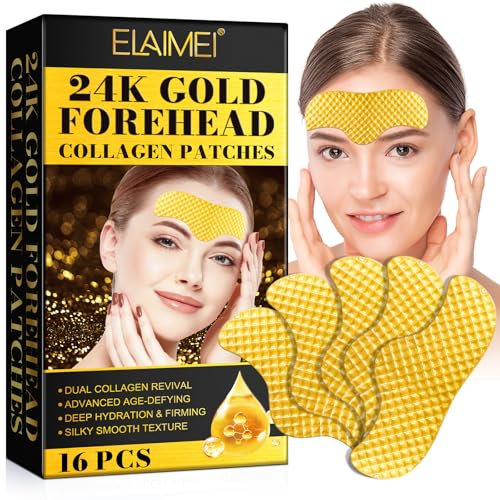 Faltenmaske Für Die Stirn 16Pcs, 24K Gold Stirn Kollagen Pflaster, Anti-Falten-Gesichtspflaster, Doppelte Kollagen-Wiederbelebung, Advanced Age-Defying, Tiefe Hydratation & Straffung