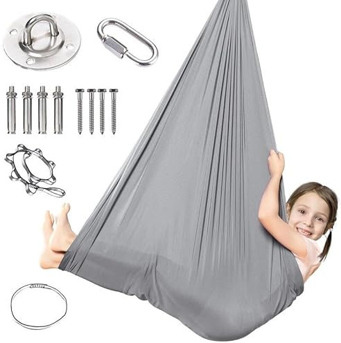 Aerial Yogatuch, Yoga Vertikaltuch, Low Stretch Aerial Silks, Yogatuch Zum Aufhängen, Yoga Hängematte Set, Schaukeltuch Hammock Swing, Nestschaukel Hängematte(Silber Grau)