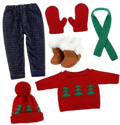 PHENOFICE 1satz Dekoratives Puppenkleidungsset Für Weihnachten Miniatur Puppenoutfit Mit Pullover Hose Mütze Handschuhen Und Schal Für Festliche Anlässe Und Partys