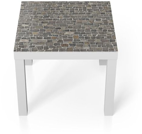 DEQORI Glastisch | weiß klein 55x55 cm | Motiv Steinmelodie | ausgefallener Beistelltisch aus Glas | Hochglanz Couchtisch fürs Wohnzimmer | moderner Couch Tisch mit Design