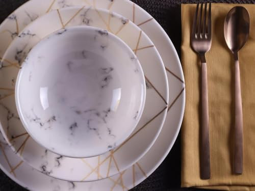 Vente-unique - Service vaisselle 18 pièces en porcelaine - Blanc effet marbre - MURCIA