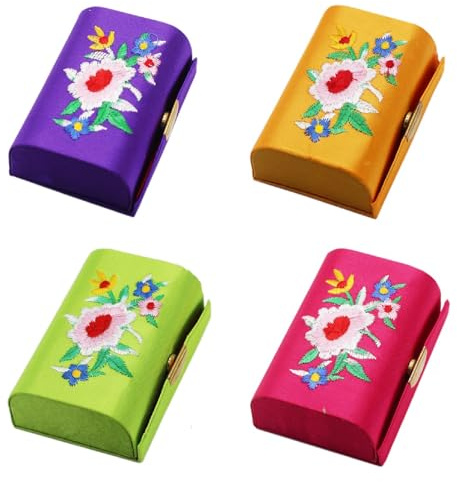 MIAO JIN 4 x Lippenstift-Etui mit Spiegel-Lippenstift-Etui, Zufällige Farbauswahl, Stickerei