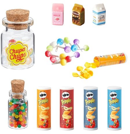 13 Stück Miniatur Essen und Trinken, Miniatur Lebensmittel Set, Miniatur Puppenhaus Zubehör, Miniatur Essen wichtel, 1/12 DIY Deko Se Geschenk für Puppenhausdekoration Weihnachten