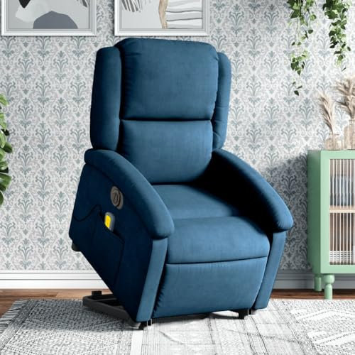 Willood Massagesessel mit Aufstehhilfe Elektrisch Blau Samt,Wohnzimmer relaxsessel,Massage Sessel,Relax Chair,Elektrischer Massagestuhl