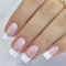 GlamRays 24 faux ongles blancs à bouts pressés, faux ongles carrés, longueur moyenne, nude rose acrylique français, couverture complète, faux ongles brillants