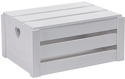 Wickerfield Lovely Wooden Crate with Heart Handles and Lid for Home Storage Office Collection and Window Retail Display Tray Gift Hamper (White, Large)