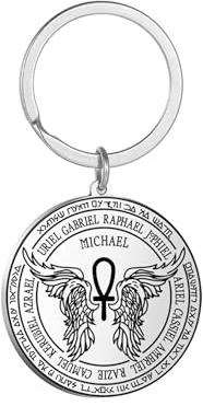 EUEAVAN St. Michael Erzengel Flügel Halskette für Männer Sankt Michael Anhänger Schutzengel Erzengel Medaillon Schlüsselanhänger Heilige Ankh Amulett katholische Geschenke