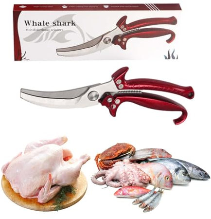 LNGJIN Ciseaux à viande en acier inoxydable - Ciseaux à volaille pour poulet - Ciseaux à os - Rouge
