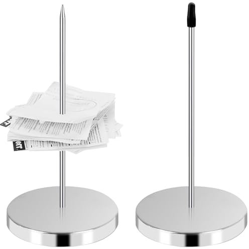 gaoduanluoluo 2 Stück Zettelspießer, Bonspießer Zettelhalter,Edelstahl Kassenbon Halter,Rechnungen Spike für Küche Hotel Restaurant Cafe Büro (Silber)