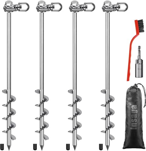 Insaga 61 cm Bodenanker Erdanker mit Sechskantkopf und 360°-Drehverstellung (4 Stück), Zeltheringe, robust für Trampoline, Wohnmobile, Schaukel-Sets, Schuppen, Carports und Sicherung von Tieren