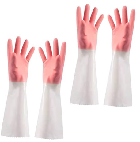 Dickere Geschirrspülhandschuhe 2 Paar Rosa aus Latex und Pvc Flannelette