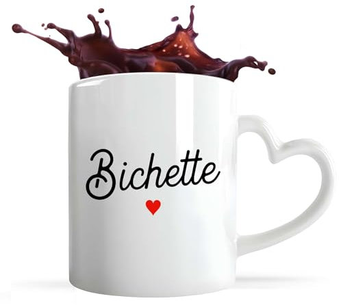 Otshirt Tasse Coeur Pas Cher Bichette | Mug avec anse en forme de Coeur | Idée Cadeau Petite Amie Copine Femme Parfaite Drôle Humour Original Anniversaire Amour Unique