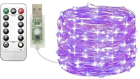Clearhill USB Fairy Lights 1Pack,33ft/10M Purple 100LED USB Cooper Wire String Lights with Remote Control, 8 Modes, Timing & Dimmable for Christmas Bedroom Indoor Outdoor Decor