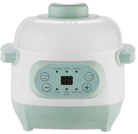 Tissting Slow Cooker, 1L Electric Stew Pot Ceramic 220V 200W Small Liner Versatile Pot with 6 Cooking Modes Timer Reservation Warm Keeping, Green Kitchen Food Steamer for Porridge Rice Soup