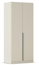 Rauch Möbel Alabama, Kleiderschrank, Garderobenschrank, 2-türig, Zubehör Basic, 1 Kleiderstange, 2 Einlegeböden, Farbe Beige, Griff Grau metallic, 91x229x54cm