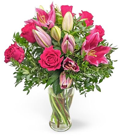 Bouquet de lys roses – Composition florale fraîche livrée à la main – Cadeau élégant avec expédition le lendemain – Idéal pour un anniversaire, un anniversaire, des condoléances, une célébration ou un
