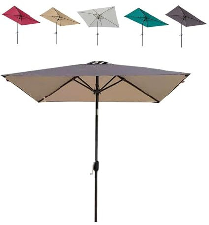 IMUNKT Parasol De Jardin Extérieur Carré avec Manivelle Inclinable 2x2m 2x3m Parasol De Plage Parasol De Balcon Portable pour Marché, Cour, Extérieur(Dark Brown,2x3m(6.5'x10'))
