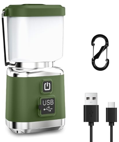 Flintronic Mini LED Campinglampe Tragbar, 3000mAh Akku Led Camping Laterne mit klappbarem Haken, 4 LeuchtmodiI Dimmbar Suchscheinwerfer, Batteriebetriebene Notlampe, für Camping, Notfälle (Grün）