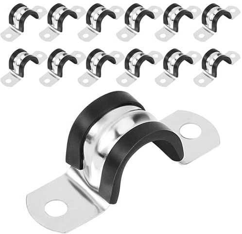 Songella U-Rohrschellen 20mm 304 Edelstahl Rohrschelle mit Gummipolsterung Zweiloch Befestigungsschellen für Rohr Leitung Drahtseil 12 Stück