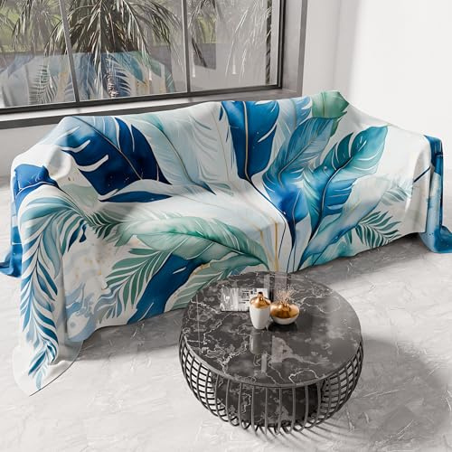 PETTI Artigiani Italiani - Telo Arredo Copridivano Copritutto in Microfibra 130x270 cm, Fantasia Palma Blu | Multiuso per Divani, Copriletto e Copritavolo | Telo Protettivo Lavabile
