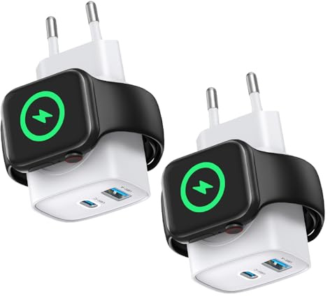 TOPADRE Ladegerät für Apple Watch, 2-Pack 20W USB C Ladegerät für iPhone | 20W PD 3.0 Schnellladegerät Stecker für Apple Watch 11/10/9/8/7/6 Ultra/SE, für iPhone 17/16/15, für iPad / AirPods Pro