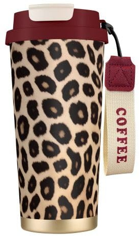 Artypop Leopard Pattern Print 16 Oz(500ml) Tumbler Stainless Steel Insulated Travel Mug with Leakproof Lid and Straw,Double Walled Vacuum Coffee Cups for Hot and Cold Drinks