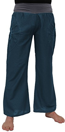 Yogahose aus Baumwolle, Pumphose, mit Stretch-Bund und Zwei praktischen Taschen - perfekt für Yoga und als Haremshose - Unisex für Männer und Frauen, L/XL, Petrol