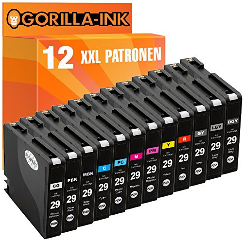 Gorilla-Ink 12 Patronen XXL kompatibel mit Canon PGI-29 Pixma Pro 1