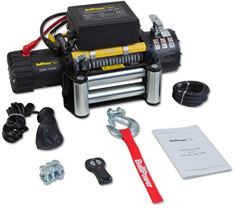 Bullpower Elektrische Seilwinde Offroad 4x4 Motorwinde Seilzug 12V 13000lbs - 5900kg OSW-13000 Mattes Design, integrierter Motorkühlung und verstärktem Rahmen