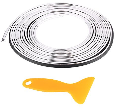 Qiilu Bande décorative d'intérieur de Voiture Panneau de Bord de Porte Ventouse d'air Direction-Roue Flexible Decor Line(Argent)