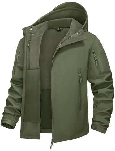 KEFITEVD Giacca di transizione Softshell Giacca da pioggia calda in pile militare da uomo Giacca impermeabile resistente alle intemperie Caccia militare da campeggio Verde L (Etichetta: XL)