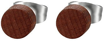 JewelryWe Schmuck Herren Damen Ohrstecker, Edelstahl Holz Runde Ohrringe Piercing Geschenk für Männer Frauen, Braun, 6mm