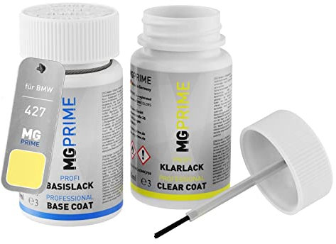 MG PRIME Autolack Lackstift Set für BMW 427 Neongelb/Neon Yellow Basislack Klarlack je 50ml
