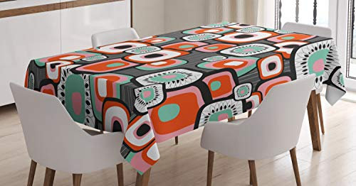 ABAKUHAUS Jahrgang Tischdecke, Funk Lava Blumen Formen, Für den Inn und Outdoor Bereich geeignet Waschbar Druck Klar Kein Verblassen, 140 x 170 cm, Baby Pink Orange Grau