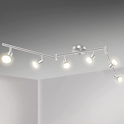 AIBOO LED Deckenleuchte Schwenkbar GU10, LED Deckenstrahler 6 Flammig Rund, Deckenspots Weiß für Küche, Schlafzimmer, Wohnzimmer (Leuchtmittel nicht)