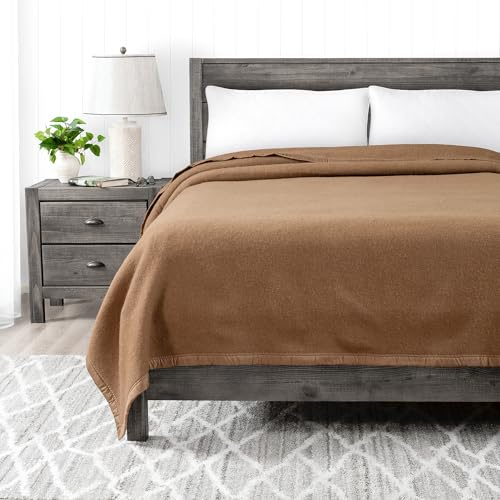 Poyet Motte Rivoli Solid 400GSM 100% Virgin Wool Blanket, Medium/Heavy Weight, Machine Washable (Camel Solid, Twin Size)