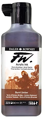 Daler-Rowney FW Acrylic Artists Ink, 180ml/6oz Plastic Bottle, Burnt Umber (D160181223)