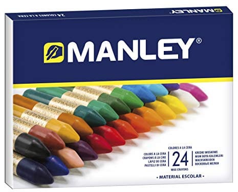 Manley Wachsmalstifte 24 Einheiten | Professionelle Wachsmalstifte | Weiche Wachsmalstifte im Etui | Mischbare Farben | Farblich sortiert