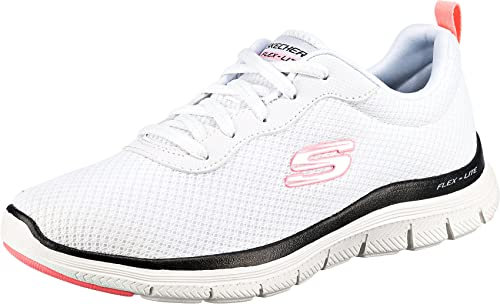 Skechers Femme Flex Appeal 4.0 Brilliant View Basket, White Mesh Black Pink Trim, 38 EU