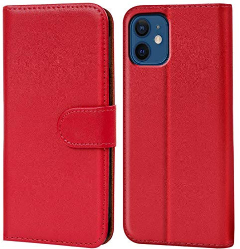Verco Handyhülle für iPhone 12 Mini Hülle, Klapphülle für Apple iPhone 12 Mini Tasche PU Leder Flip Case Schutzhülle Brieftasche (5.4 Zoll) - Rot