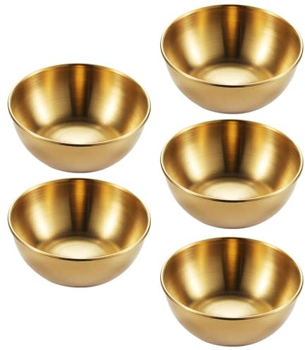 Yardwe 5pcs Stainless Steel Dip Bowl Round Seasoning Dishes Appetizer Serving Tray Sushi Dipping Bowl Saucers Dishes Seasoning Saucer Plates for Home Restaurant Gold