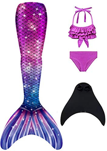 DNFUN Meerjungfrauenflosse Mädchen Cosplay Meerjungfrauenschwanz mit Bikini zum Schwimmen für Kinder mit Meerjungfrau Flosse und Mermaid Tail