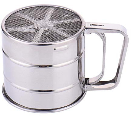 Ardorman Tasse für mehl puderzuckersieb handsieb Edelstahl, Küche puderzuckerstreuer einhand-mehlsieb feinmaschig Mit Griff zum Sieben von Zucker, halbautomatisch,Flour Sifter 9.8×15 cm