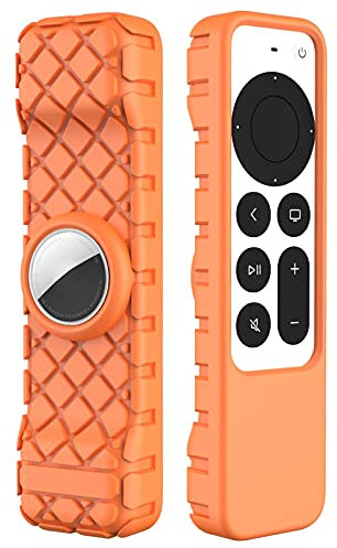 Für Airtag Fernbedienung Hülle Kompatibel mit Apple TV 4K 2021 Remote Silikon Hülle, Leichte rutschfeste Stoßfeste Schutzhülle für Apple TV 4K 2021 Siri Fernbedienung (Orange)