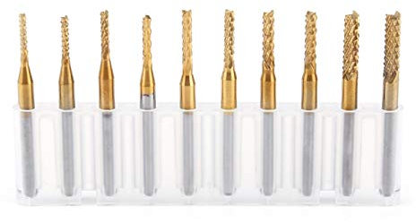 Akozon Hartmetall Schaftfräser, 10 Stück, Titanbeschichtung (TiAlN), CNC Fräser, Gravierfräser, Ersatzzubehör, 1,5 mm - 3,175 mm