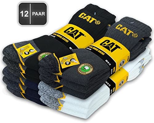 CAT Caterpillar 12 Paar REAL WORK SOCKS Damen Herren Arbeitssocken Business Socken Strümpfe Größenauswahl 35-50 (41-45, 12 Paar Farbmix2)