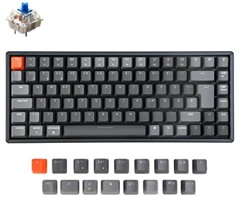 Keychron K2 Bluetooth Wireless Mechanische Tastatur Deutsches DE-ISO Layout 84 Tasten RGB LED Hintergrundbeleuchtung Aluminiumrahmen Gateron Blauer Schalter Gaming Tastatur für Mac Windows