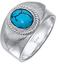Kuzzoi Siegelring Herrenring mit Howlith (10 mm) Stein Türkis, 925 Sterling Silber poliert, Massiver Silberring im Vintage Style, Ring für Männer, Ringgröße 64, 0611451121_64